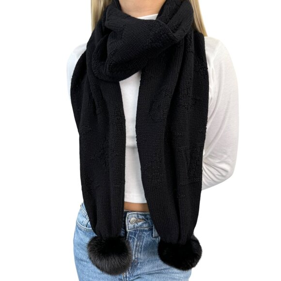 LOUIS VUITTON Vintage Monogram Escharpe Fur Scarf Shawl Black Cashmere [106439] - Picture 2 of 12